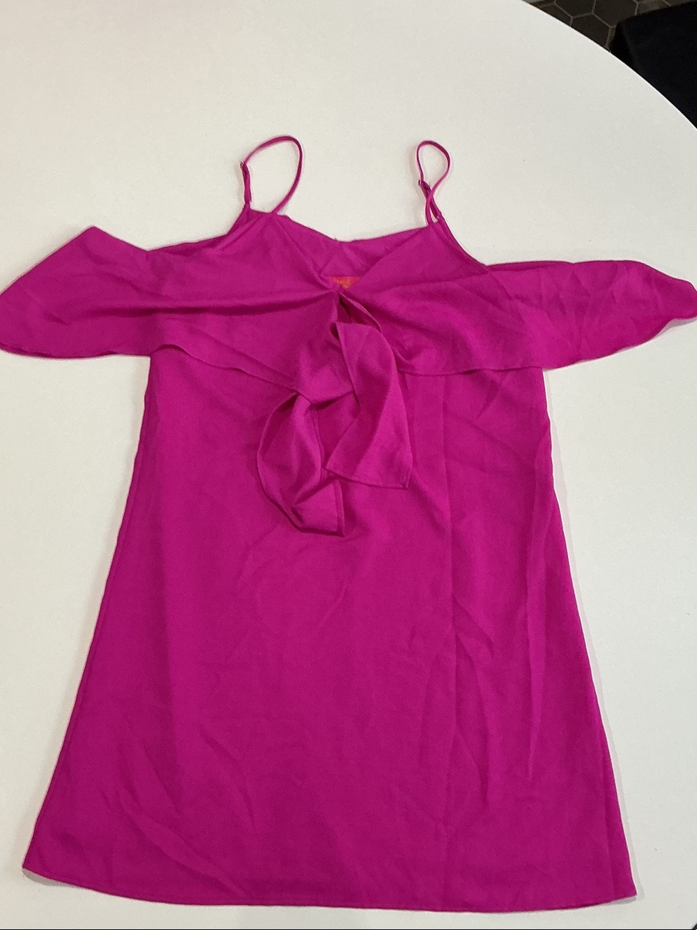 Catherine Malandrino Cold-Shoulder Ruffle Tie Dress - Fuchsia Pink